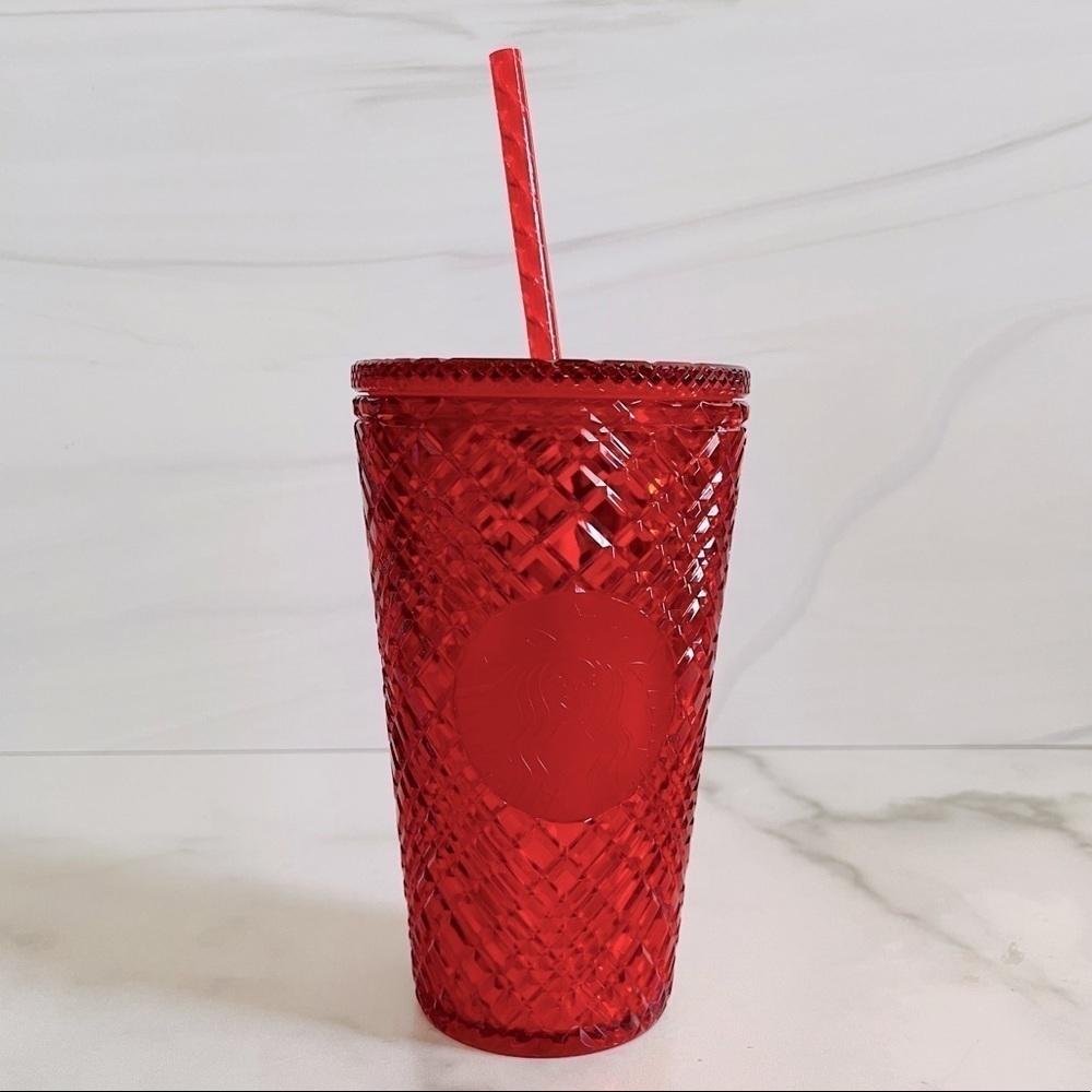 Starbucks Holiday 2021 Grande Ruby Red Jeweled Cold Cup Tumbler- 16 oz